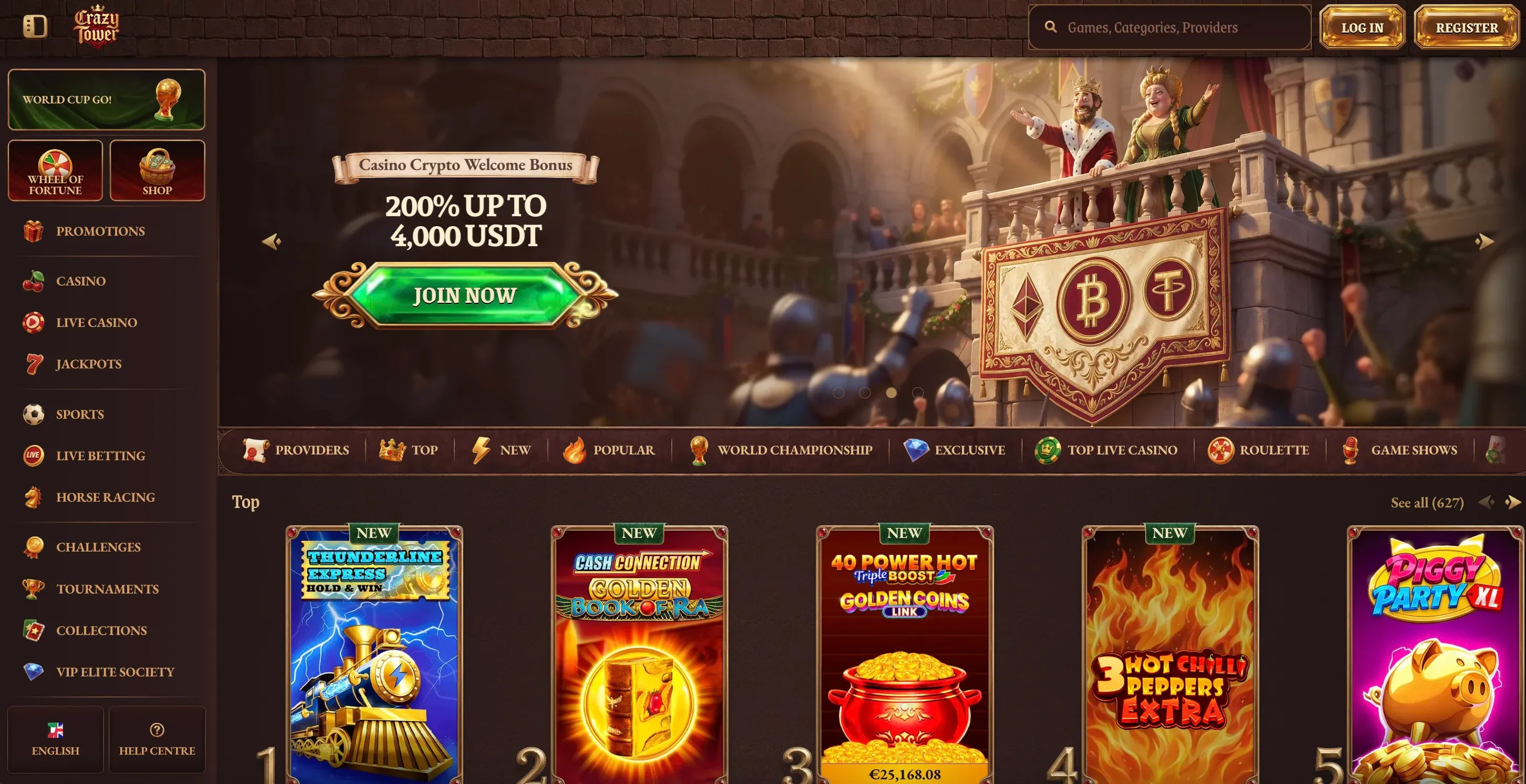 Homepage of CrazyTower casino
